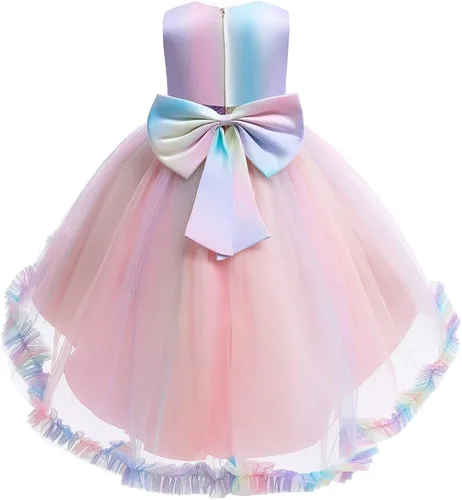 Vista 3 de Vestido de princesa de lentejuelas de unicornio para niñas, vestido de lujo de tul alto, disfraz de Halloween, fiesta de Navidad, boda, vestido