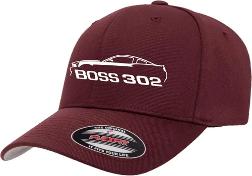 Vista 17 de 2012 2013 Ford Boss 302 Mustang Classic Car Outline Design Flexfit 6277 Gorra de béisbol atlética cabida Negro