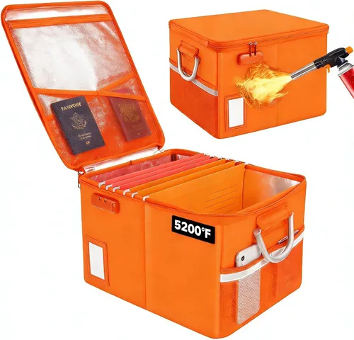 Vista 6 de TOMKID Archivador ignífugo con cerradura, organizador de documentos ignífugo, caja de archivos plegable, archivador con asa para certificaciones