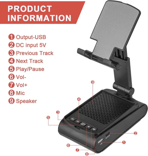 Vista 7 de Regalos para hombres, soporte para teléfono celular con altavoz Bluetooth inalámbrico, sonido envolvente HD para el hogar y al aire libre