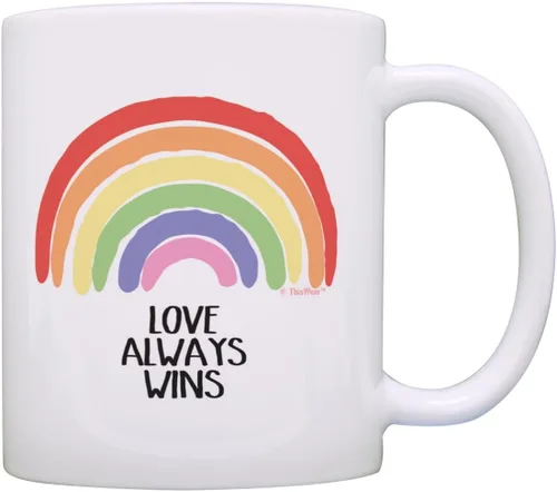 Vista 9 de Taza con diseño de arcoíris Love Always Wins LGBTQA Ally Gifts Gay Pride Gifts Hope - Taza de café de 15 onzas, color blanco