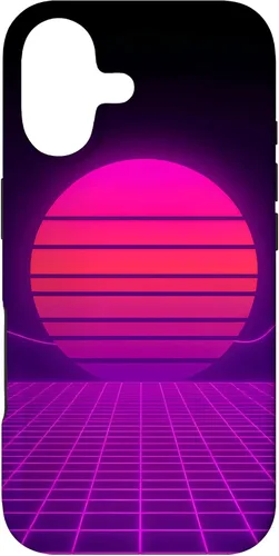 Vista 32 de Funda con diseño estético para iPhone 16 Retrowave Synthwave de los años 80 y 90