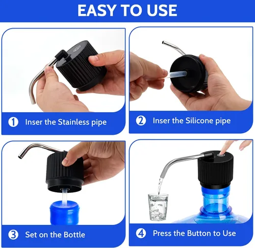 Vista 5 de Dispensador de agua de campamento para botella de 5 galones, bomba de botella de agua eléctrica portátil con carga USB, bomba universal de micro