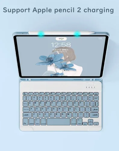 Vista 4 de Funda con teclado para iPad de 6ª y 5ª generación, iPad Pro 9.7, iPad Air 2, iPad Air 1, funda delgada con bonito teclado de color, funda de teclado