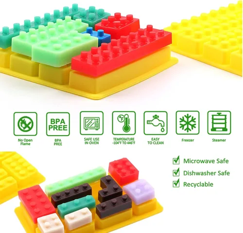 Vista 2 de Mivofun - 3 moldes de bloques de construcción, moldes de silicona para ladrillos de construcción, 12 tipos de formas, moldes para cubitos de hielo