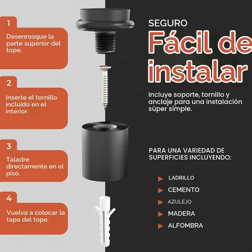 Vista 5 de NYCO - Tope de puerta cromado para puerta de piso, elegante acero sólido, moderno, resistente, tornillo de anclaje para montaje en el suelo Acabado