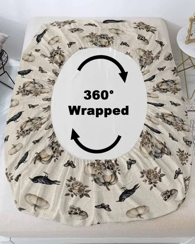 Vista 4 de Sábanas bajeras de bolsillo profundo de hasta 16 pulgadas, funda de colchón suave de Halloween con 1 funda de almohada decorativa para dormitorio
