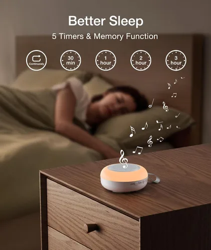 Vista 5 de Máquina de Sonido Portátil para Bebé, LEICEX Máquina de Ruido Blanco, 33 Sonidos Relajantes, Luz Nocturna de 10 Colores Máquina de Sueño para Bebés