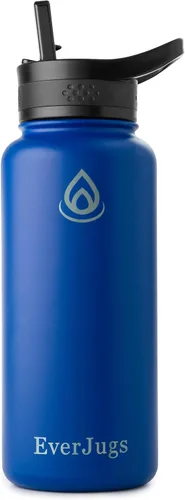 Vista 14 de Botella de agua de 22 onzas, boca ancha, botella de acero inoxidable de alta calidad con tapa con pajilla, doble pared aislada al vacío, taza Azul