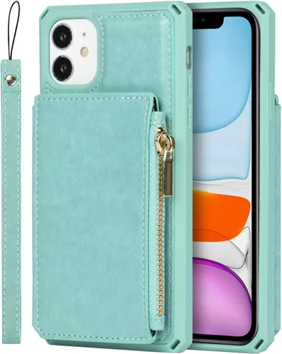 Vista 3 de iCoverCase Funda tipo cartera para iPhone 11 con soporte para tarjetas, bloqueo RFID, piel sintética de alta calidad, cierre magnético, a prueba