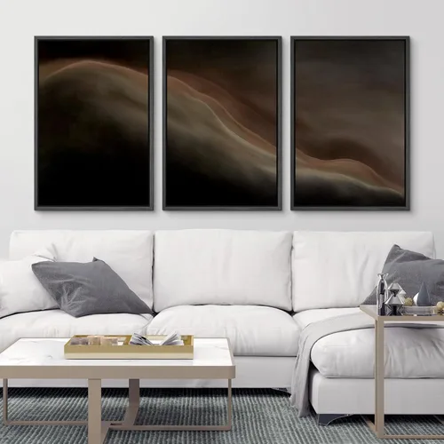 Vista 389 de SIGNFORD - Set de obras de arte en lienzo enmarcado para pared, ilustraciones abstractas de neblina del desierto en tonos neutros beige y marrón