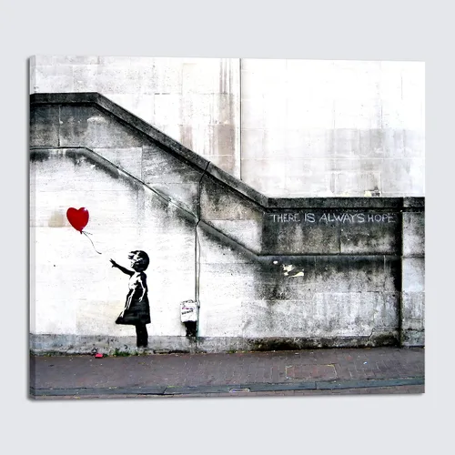 Vista 12 de Wieco Art Lienzo enmarcado para pared, impresiones en lienzo Giclée de Banksy Grafitti Girl con globo rojo, ilustraciones abstractas para decoración