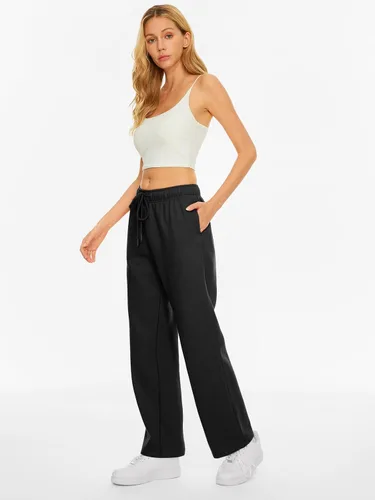 Vista 3 de AUTOMET Pantalones deportivos con forro polar para mujer, pantalones anchos y rectos