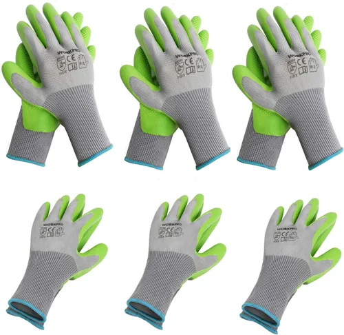 Vista 9 de WORKPRO 6 pares de guantes de jardín, guantes de trabajo con revestimiento de palma de látex ecológico, guantes de jardinería, guantes de trabajo