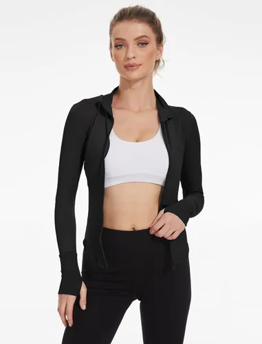 Vista 3 de Locachy Chaqueta de entrenamiento atlética ligera con cremallera completa para mujer, ajustada, deportiva, correr, yoga, ropa deportiva con agujeros