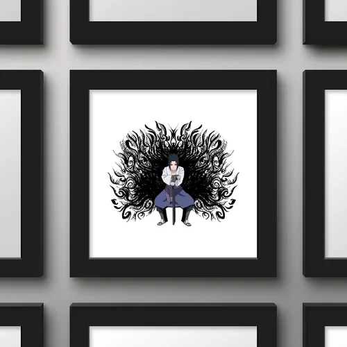 Vista 3 de Gallery Pops Naruto Shippuden - Sasuke Uchiha Amaterasu - Arte de pared, versión enmarcada negra, 12 x 12 pulgadas