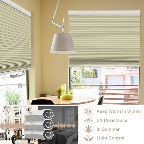 Vista 2 de Keego Persianas celulares opacas sin cordones, con diseño de panal de abeja, persianas para ventanas de dormitorio, para el hogar, fáciles de Beige