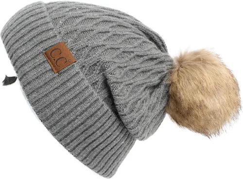 Vista 138 de Gorro unisex liso con pompón y ribete (HAT-43) de C.C Hatsandscarf Exclusives Marfil