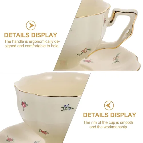 Vista 4 de Taza de té, tazas de café, taza de café, 1 juego de tazas de té y platillos de porcelana, tazas de té de porcelana de estilo europeo con platillo