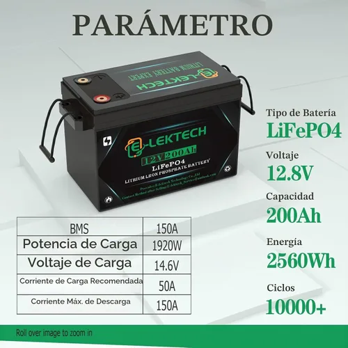 Vista 3 de Batería de litio LiFePO4 de 12V 200Ah incorporada 150A BMS