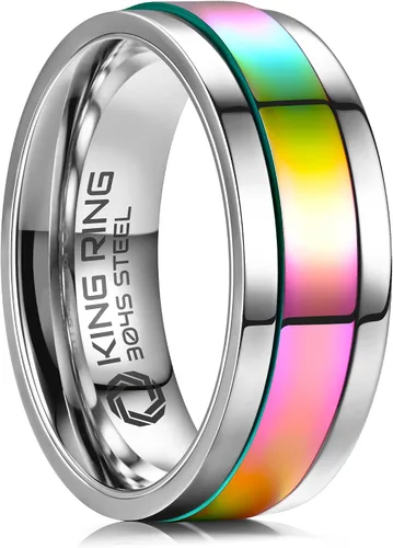 Vista 9 de King Ring 8mm Flat Spinner Stainless Steel Fidget Rings – Designed in USA Negro