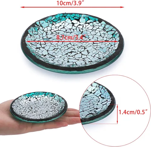 Vista 3 de OwnMy 4 platos y bandejas para velas de vidrio de mosaico de 4 pulgadas, portavelas de pilar, posavasos de mosaico de vidrio, bases decorativas