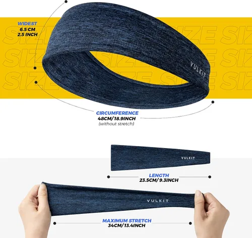 Vista 2 de VULKIT Paquete de 5 diademas deportivas para hombres o mujeres, bandas antideslizantes para la cabeza, bandas elásticas que absorben la humedad