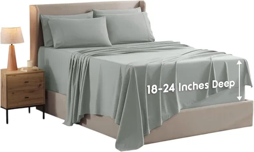 Vista 17 de Nestl - Juego de sábanas de bolsillo extraprofundo y de microfibra suave, 7 piezas, sábanas y fundas de almohada resistentes a la decoloración