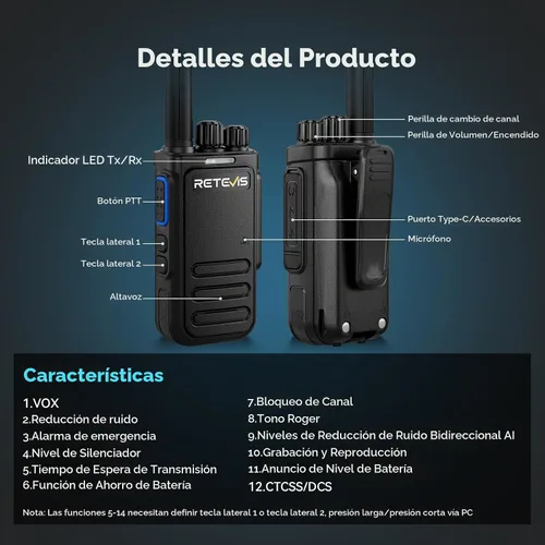 Vista 8 de Retevis MateTalk B4 Walkie Talkies con micrófono de hombro impermeable (paquete de 4) FRS Two Way Radios Noise Cancelling for Construction Site
