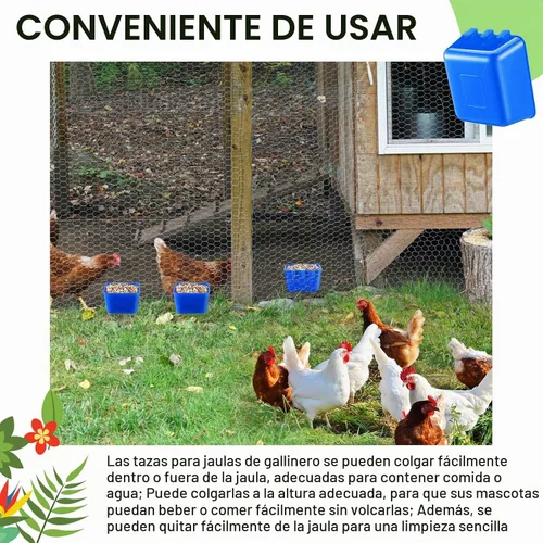 Vista 6 de Maxdot - 20 tazas alimentadoras de agua de pollo de 16 onzas, color azul Tazas colgantes para paloma, conejo, jaula de aves de corral, plástico