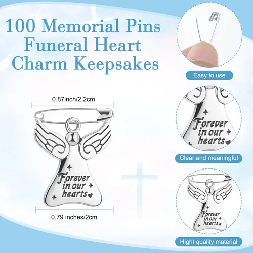 Vista 2 de SATINIOR 100 juegos de recuerdos fúnebres, alfileres conmemorativos de ángel de celebración de la vida con tarjetas de oración, bolsas de organza