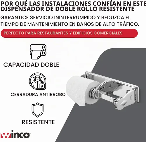 Vista 3 de Winco TTH-2 Dispensador de papel higiénico de doble rollo, acero, mediano