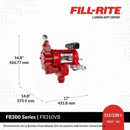 Vista 4 de Fill-Rite FR310VB 115V/230V 35 GPM Bomba de transferencia de combustible con manguera de descarga y boquilla automática (rojo)