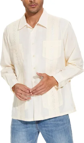 Vista 11 de MAXJON Camisas de guayabera de manga larga para hombre, camisas cubanas