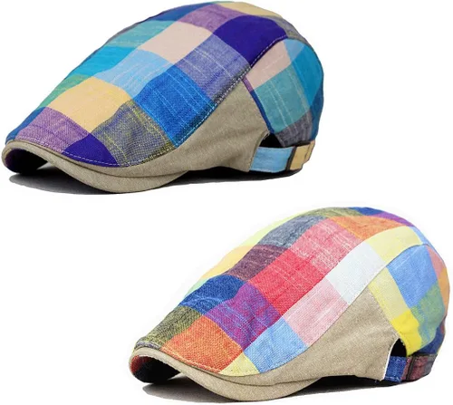 Vista 12 de Paquete de 2 gorras planas de algodón a cuadros para hombre, diseño de Ivy Cabbie Golf Gatsby