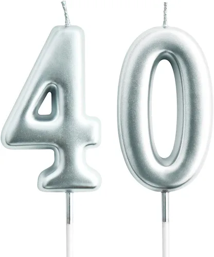 Vista 10 de Vela 60 para decoración de pasteles, vela de cumpleaños plateada de 2.76 pulgadas para fiesta de cumpleaños, decoración de aniversario de boda