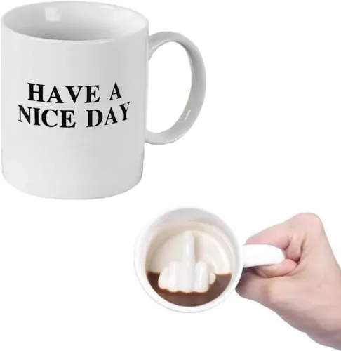 Vista 8 de Taza de café con dedo 3D en la parte inferior, divertida taza de café para hombres y mujeres, taza de café novedosa con elefante blanco, regalo