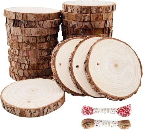 Vista 10 de Juego de 20 piezas de posavasos de madera natural sin terminar, juego de posavasos de madera de 3.5 a 4 pulgadas, kit de madera preperforado