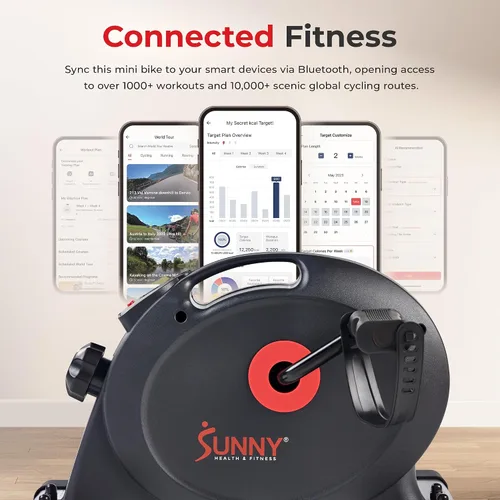 Vista 6 de Sunny Health & Fitness Smart Under-Desk Bike Exerciser, Low-Impact Cardio Cycling Equipment for Home/Office, Mini Paddler for Arm/Leg Mobility