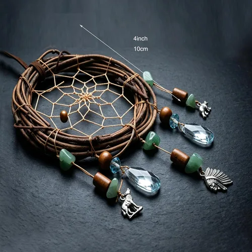 Vista 5 de Atrapasueños de ratán natural inspirado en Crepúsculo con colgantes de aleación de lobo jefe y oso, regalo ideal para niñas, regalos de Crepúsculo