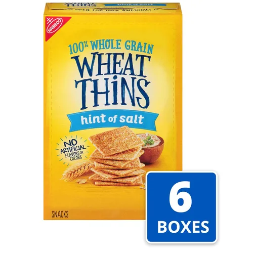 Vista 4 de Wheat Thins Galletas Integrales con un Toque de Sal de Grano Entero de Baja Sodio, 6 Cajas de 9.1 oz Cada Una