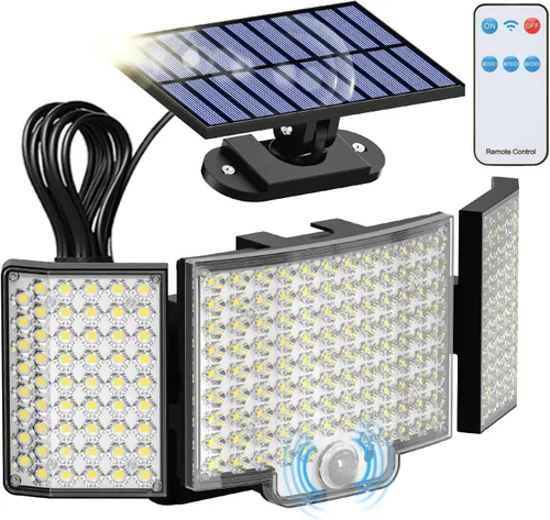 Vista 10 de ABODONG Luces Solares para Exteriores, Reflector Brillante de 128 LEDs con Lente Óptica, Luces de Seguridad Alimentadas por Energía Solar con Cable