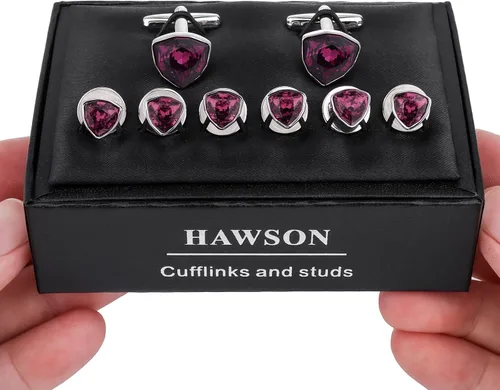 Vista 6 de HAWSON Gemelos para hombre con tachuelas de camisa de esmoquin, gemelos y camisa de esmoquin, conjuntos de regalo para bodas y fiestas., Metal