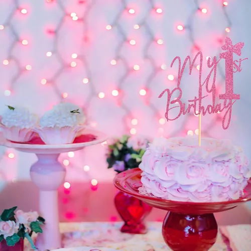 Vista 3 de Decoración para pastel de primer cumpleaños, decoración de pastel de Miss Onederful, decoraciones de fiesta de primer cumpleaños para niña Rosa