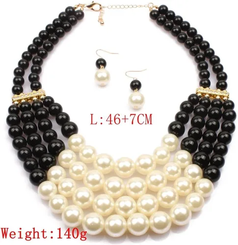 Vista 3 de Gargantilla de perlas de imitación multicolor multicapa de moda y exagerada+conjunto de joyas de aretes colgantes para novia, accesorios de vestir