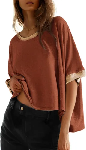 Vista 30 de Dokotoo -Camisetas de verano para mujer, color liso, holgadas, de gran tamaño, básicas