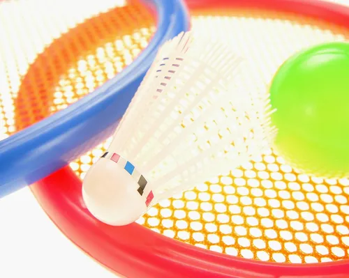 Vista 3 de PowerTRC Juego de bádminton y tenis con raquetas coloridas de fácil agarre Juego de juego para exteriores e interiores para niños y niñas