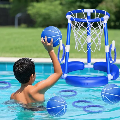 Vista 9 de SpringFlower Aro de baloncesto para piscina con tablero, piscina para niños y adultos, juego de piscina flotante de baloncesto, juguete de piscina