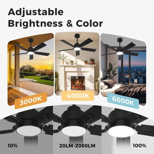 Vista 7 de Ventilador de techo inteligente negro de 42 pulgadas con luces LED Alexa