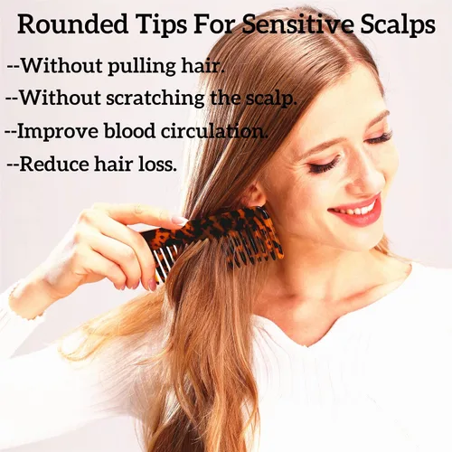Vista 6 de Peine de dientes anchos, peine desenredante grande, peine desenredante de celulosa para cabello grueso, rizado, ondulado, húmedo y seco, paquete
